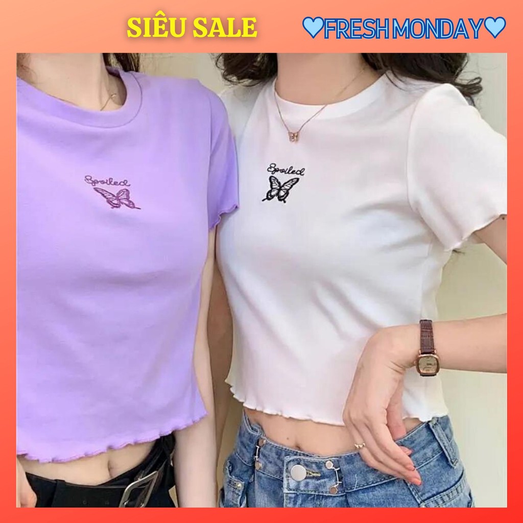 [ĐỦ SIZE] ÁO CROPTOP NỮ HOẠ TIẾT BUTTERFLY THÊU NỔI ⚡️ 𝐅𝐑𝐄𝐄 𝐒𝐇𝐈𝐏 ⚡️ULZZANG STYLE, CÁ TÍNH NGỌT NGÀO - MÃ CR1