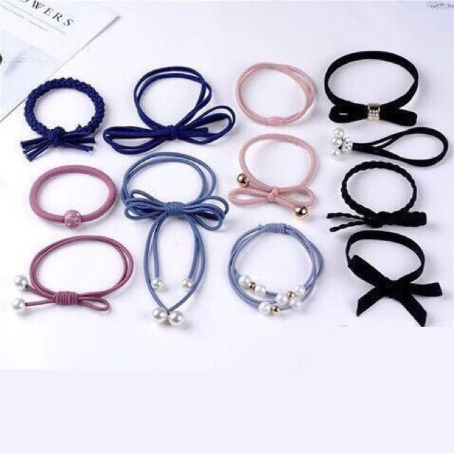 Hộp 12 dây cột tóc dễ thương- Bộ dây buộc tóc nhiều chi tiết
