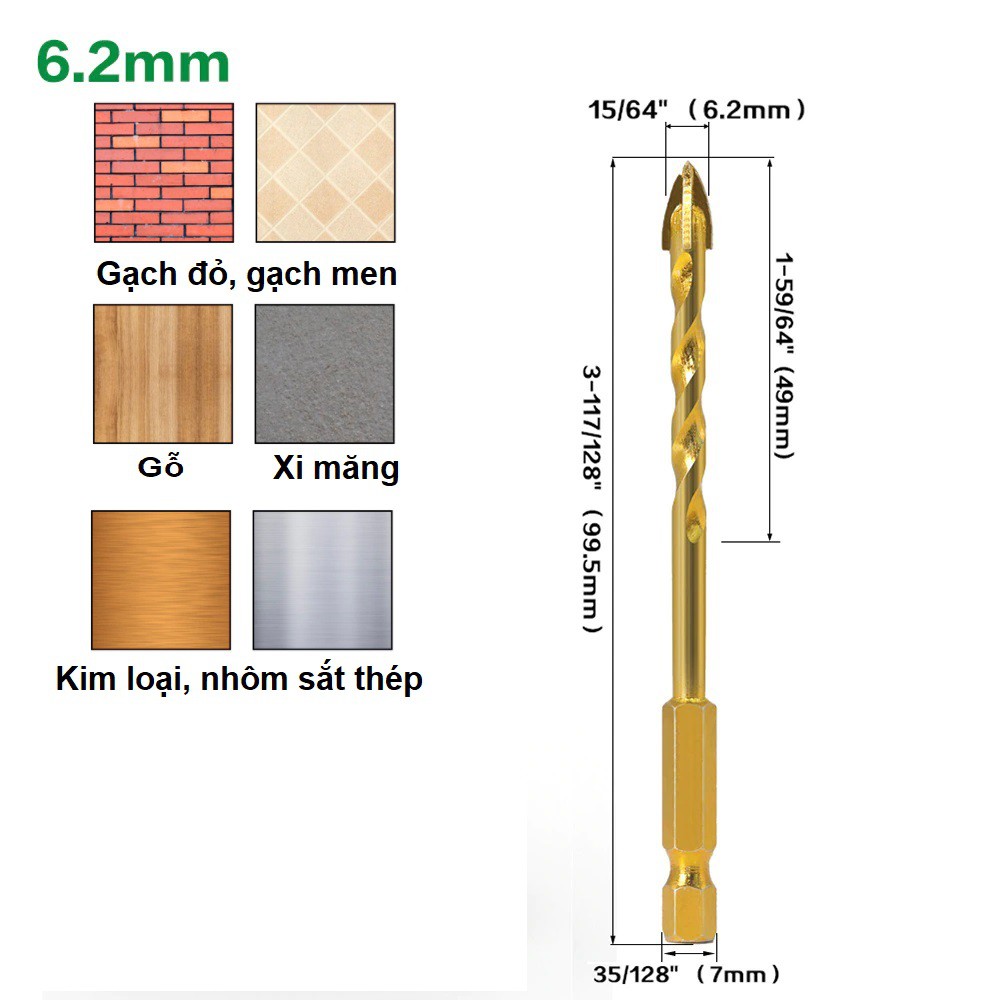 Mũi Khoan Đa Năng Gạch Kính Chữ Thập Loại Tốt - Mũi Khoan Đa Năng Chuôi Lục Giác Mạ Titan 6-12MM (Bán Lẻ 1 Mũi)