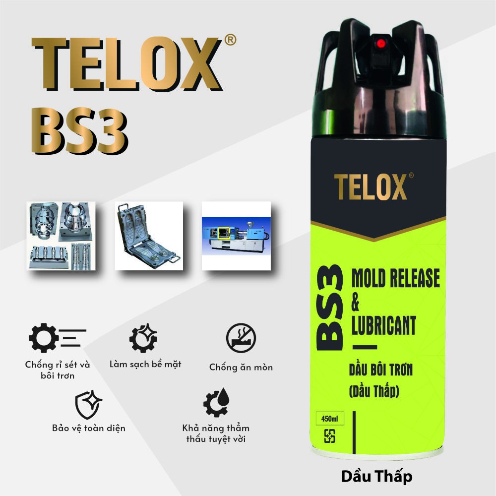 Bình xịt bôi trơn tách khuôn nhựa công nghiệp Telox BS3 (thấp) 450ml
