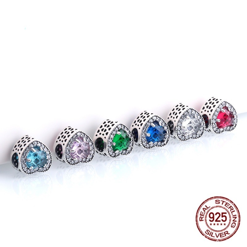 charm pan đá mắt mèo viền tim đá trắng bạc s925 cao cấp