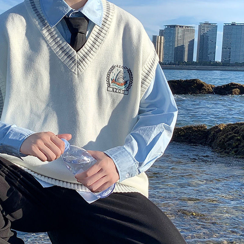 Áo Sweater dệt kim sát nách cổ chữ V có 3 màu thời trang dành cho nam giới