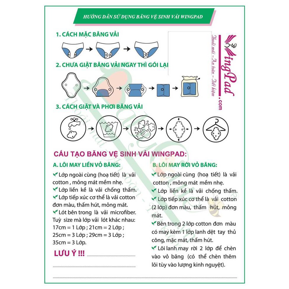 Combo 5 miếng băng vệ sinh vải WingPad Size M - Ban ngày 25cm