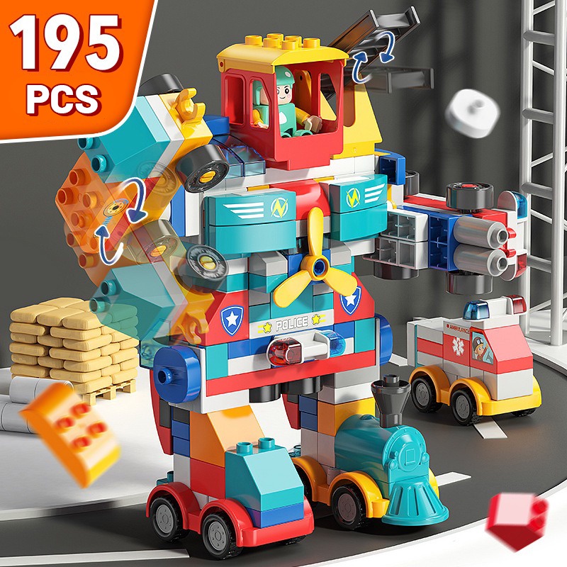 LEGO DUPLO 195 CHI TIẾT LẮP RÁP ROBOT - NGƯỜI MÁY BIẾN HÌNH TỪ MÁY BAY, XE CỨU HỎA, CỨU THƯƠNG, CẢNH SÁT, TÀU HỎA