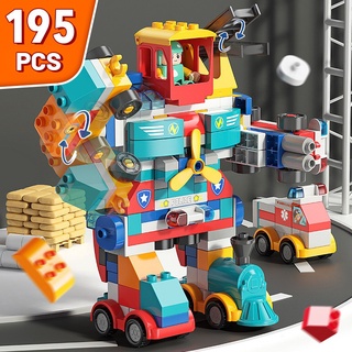 Lego duplo 195 chi tiết lắp ráp robot - người máy biến hình từ máy bay, xe cứu hỏa, cứu thương, cảnh sát, tàu hỏa