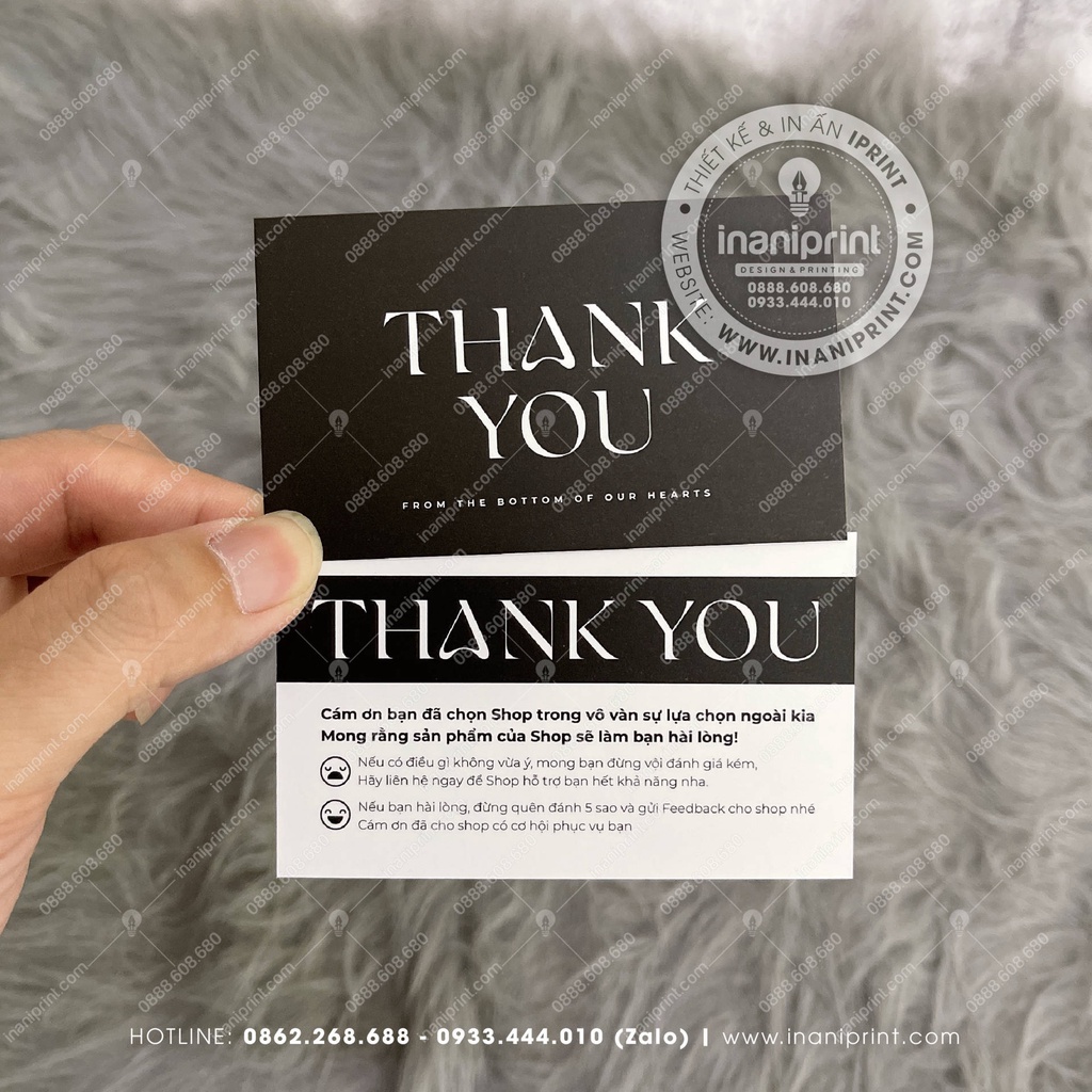 Card Thank You, Giấy Cám Ơn, Thiệp Cảm Ơn Giá Rẻ Đen - Size 9x5.4cm - Màu Đen - MS: 081