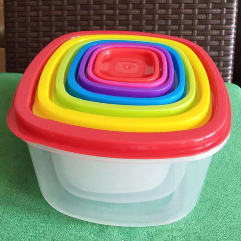 Set 7 hộp nhựa nắp đậy 7 màu đựng thực phẩm