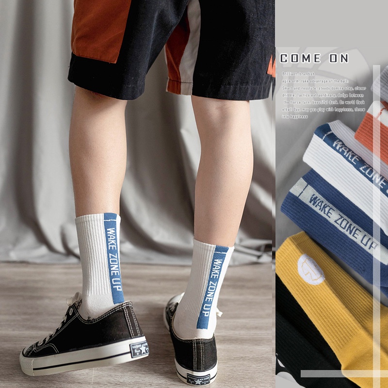 Tất vớ nam nữ chất liệu Cotton co giãn bốn chiều, kiểu dáng trơn phong cách Hàn Quốc hiện đại phối chữ đơn giản TD055