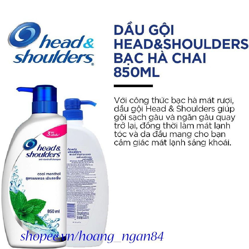 Dầu gội trị gàu Head & Shoulders 850ml Cool Menthol Công thức tinh dầu bạc hà mát, Hana18 cung cấp hàng 100% chính hãng