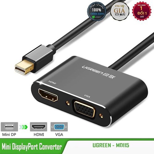 Bộ chuyển đổi Mini Displayport sang HDMI và VGA Ugren 20422 (Thunderbolt to HDMI và VGA) - Hàng Chính Hãng BH 24 Tháng