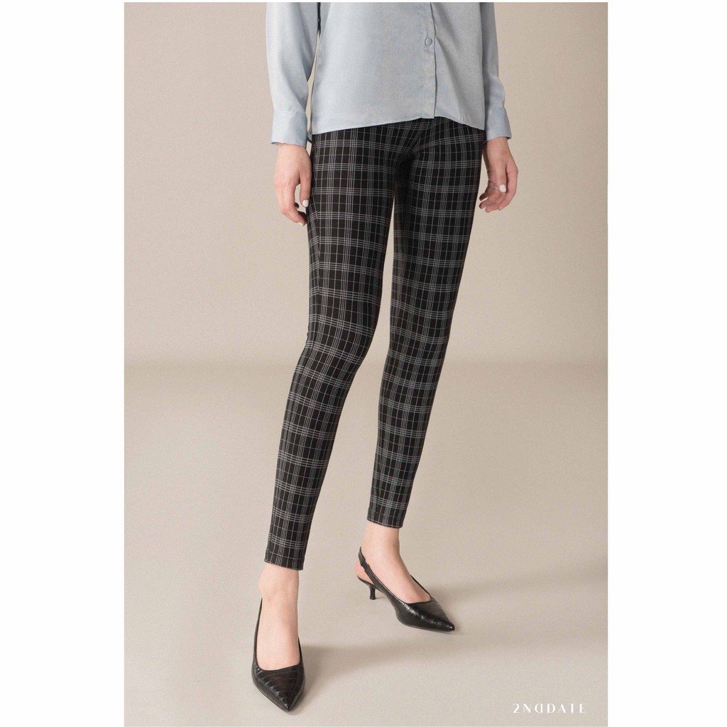 Quần legging nữ kẻ trắng 2NDDATE TR008WC