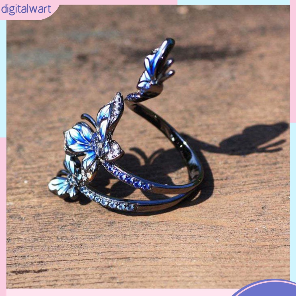 Nhẫn mở hình bướm màu xanh dương thời trang thanh lịch có thể điều chỉnh