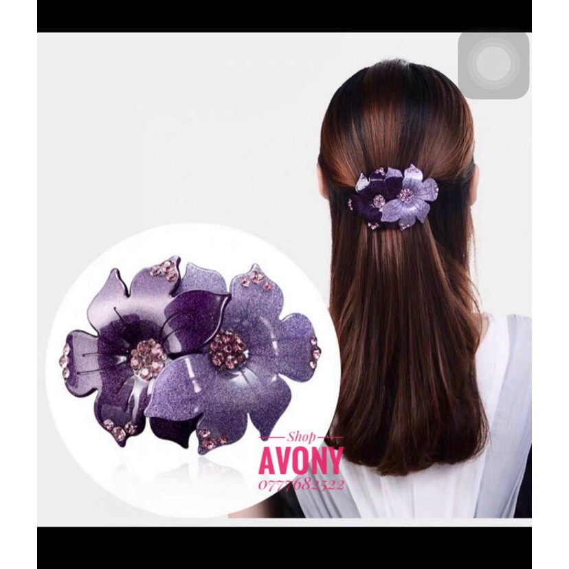 kẹp đuôi tóc 2 hoa meka ánh kim tuyến (sườn nhỏ)