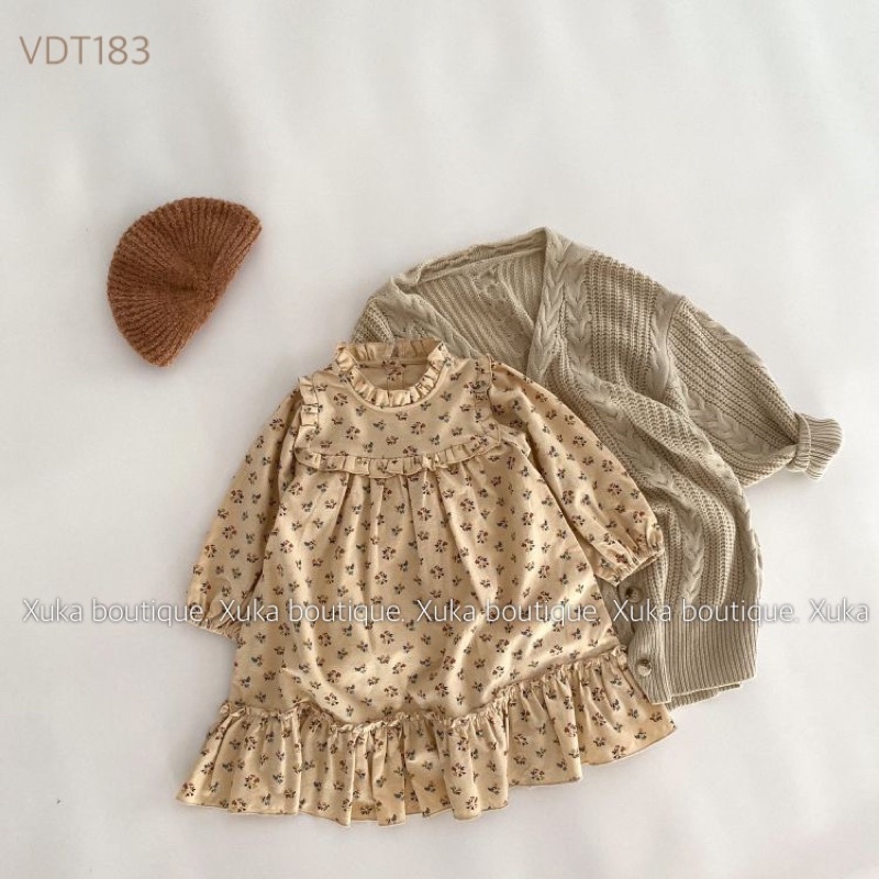 Váy Babydoll Bé Gái dài tay hoa nhí Vintage style Hàn Quốc chất cực đẹp [ Ảnh Thật]