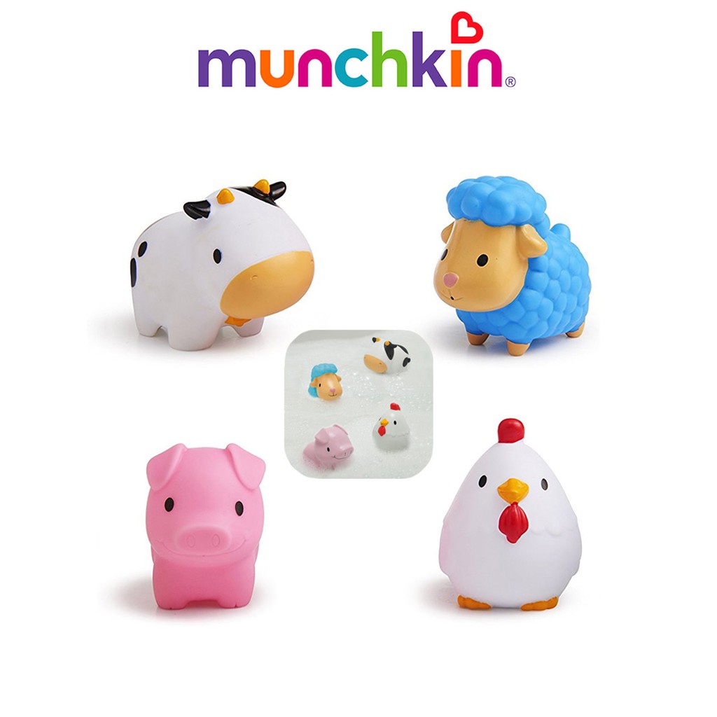 Bộ đồ chơi 4 sinh vật nông trại vui vẻ cho bé Munchkin - Chất liệu cao cấp an toàn cho bé