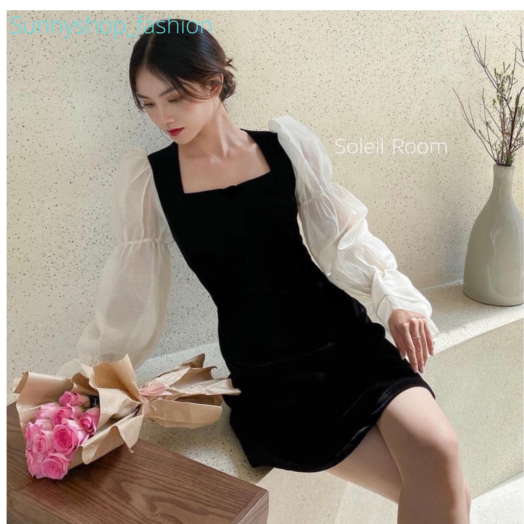 váy nhung đen tay lụa siêu hottt | BigBuy360 - bigbuy360.vn