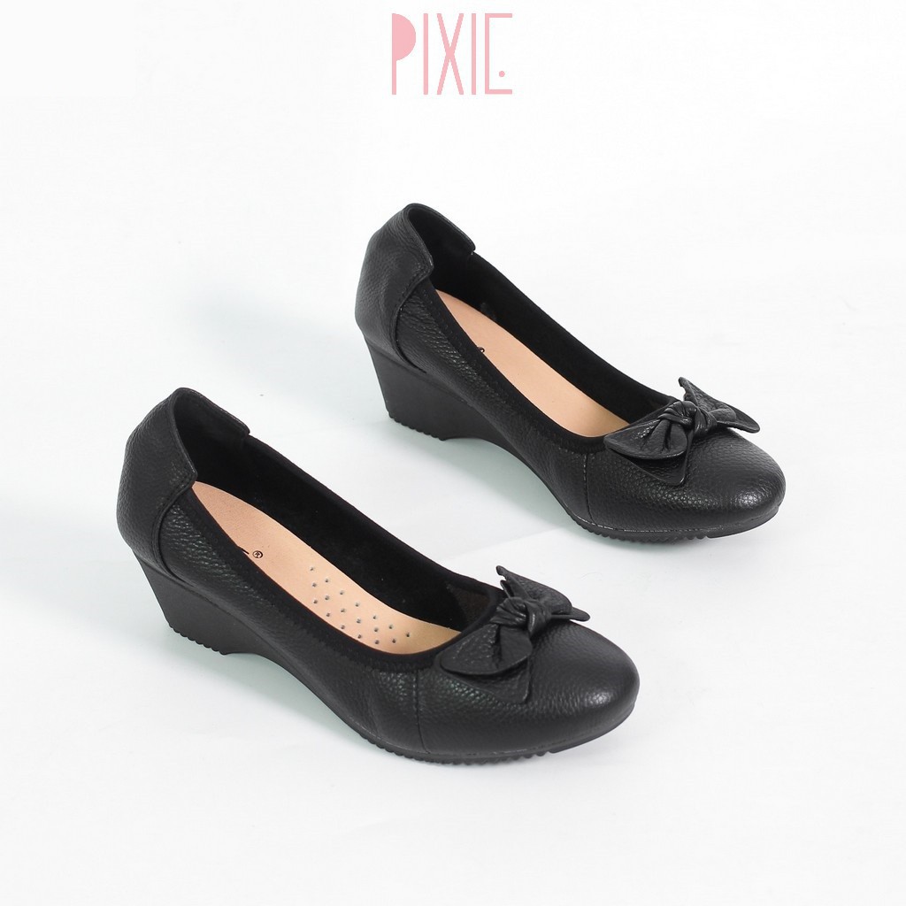 Giày Búp Bê Đế Xuồng 5cm Da Thật Êm Chân Màu Đen Pixie X461
