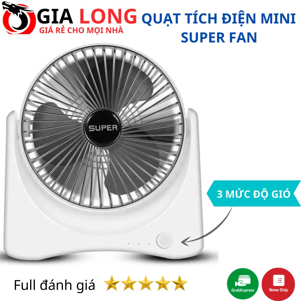 Quạt Để Bàn Sạc Tích Điện Super Fan, 3 Chế Độ Mát, Để Bàn Làm Việc, Ô Tô...Siêu Tiện Lợi Cho Mùa Hè Nóng Nực