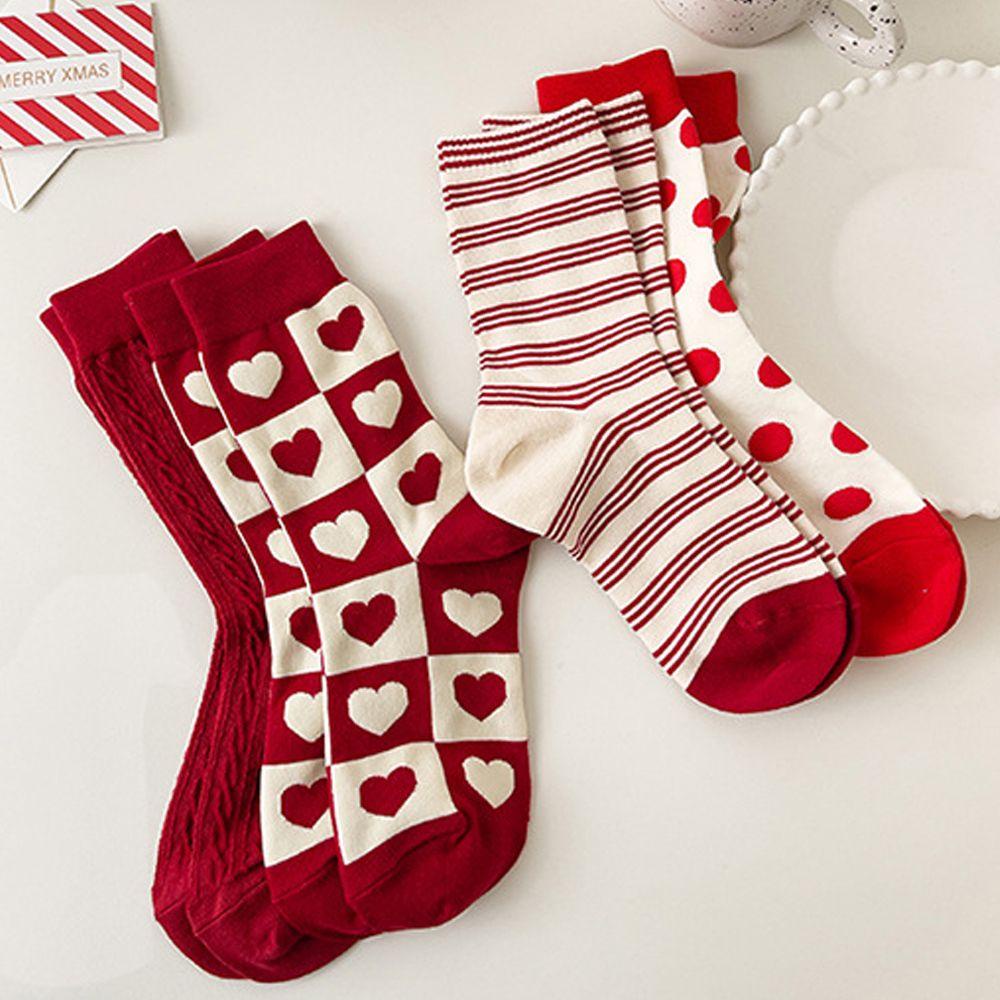 1 Đôi Vớ Cotton Phối Màu Đỏ Chấm Bi Thời Trang Đường Phố Cho Nữ