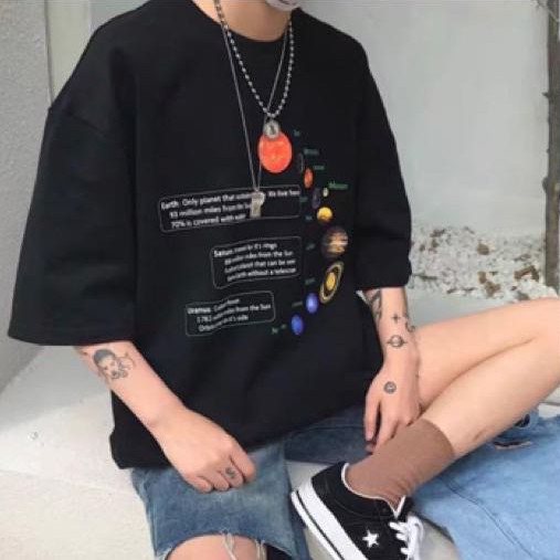 Áo thun unisex from rộng cổ tròn tay lỡ freesize 38 - 70kg đen dãy thiên hà | BigBuy360 - bigbuy360.vn