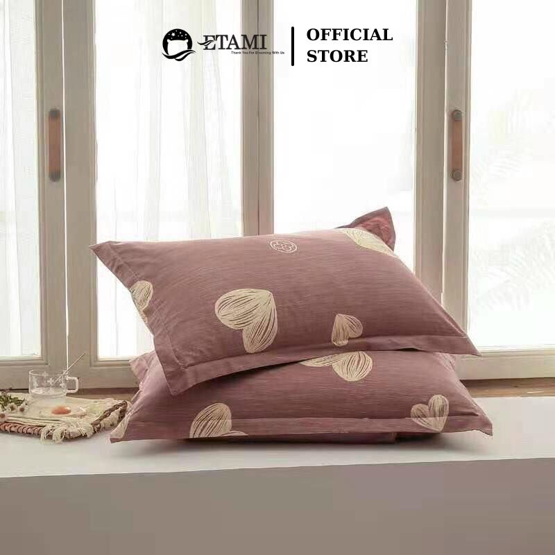 Bộ chăn ga gối  cao cấp ETAMI cotton poly tim vàng xước cute miễn phí bo chun drap giường ga trải giường P18