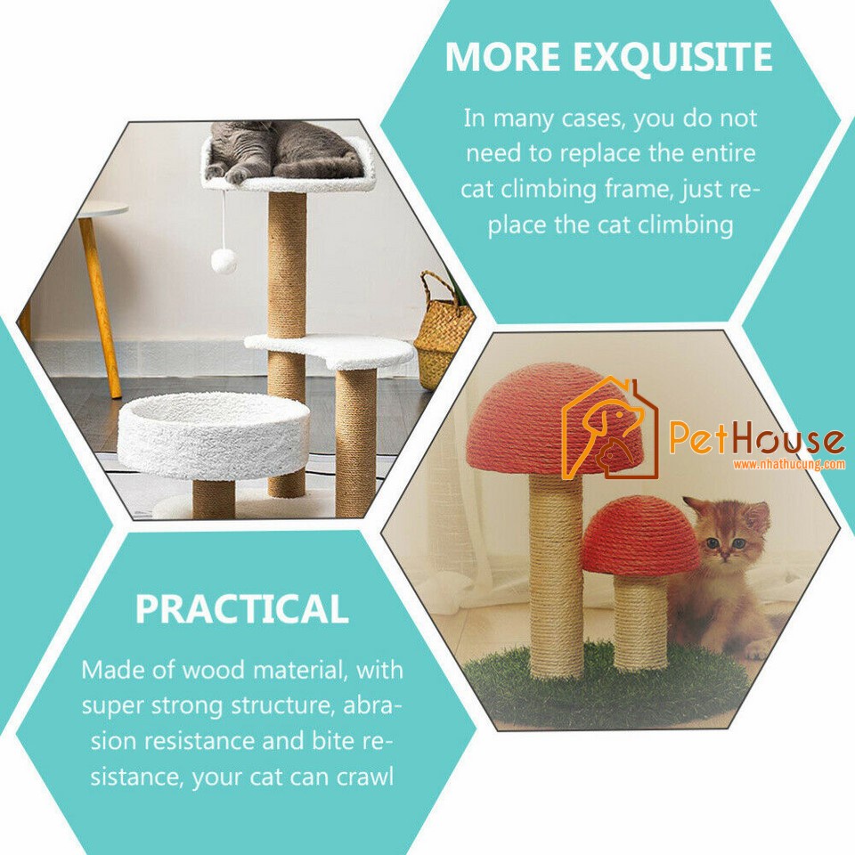 Trụ cào móng mèo thay thế nhiều kích thước lõi nhựa tiền phong đầu bịt plywood, dây thừng cói siêu bền