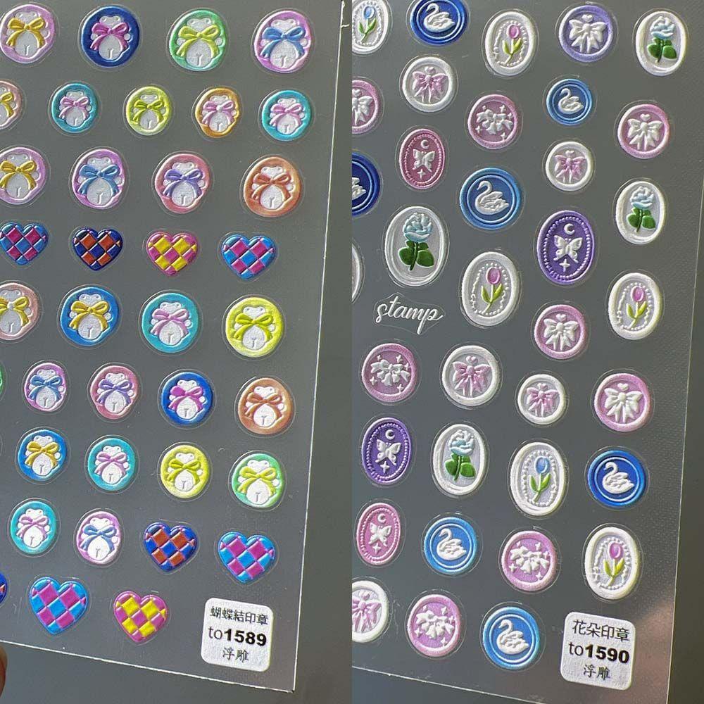 [Hàng mới về] Miếng dán móng tay chuyển nước tự dính khắc nhiều họa tiết tùy chọn 5D phong cách Nhật Bản DIY đáng yêu