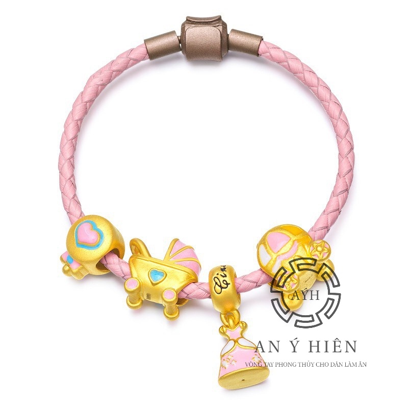 Vòng dây da Hồng chốt vuông