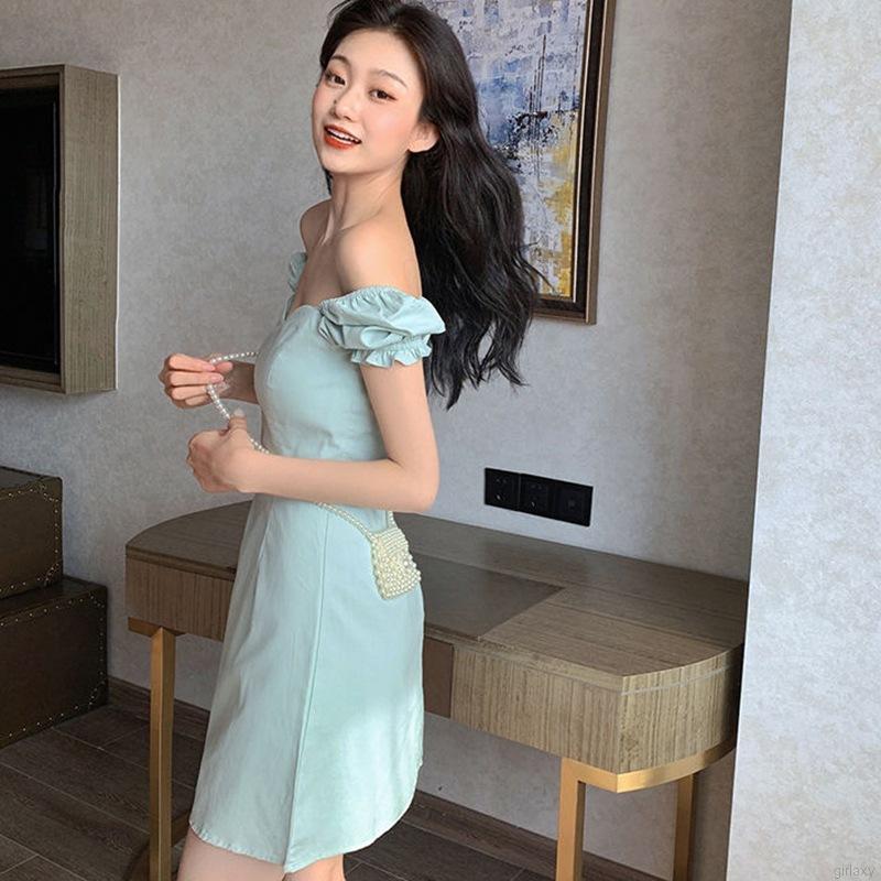 Đầm Tay Ngắn Cổ Vuông Màu Trơn Thiết Kế Đơn Giản Phong Cách Hàn Quốc