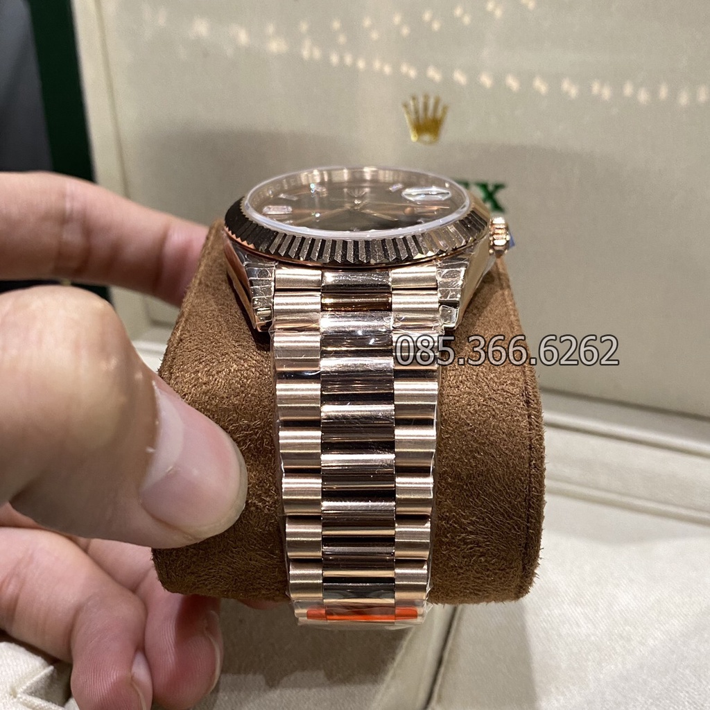 Đồng hồ nam Rolex cơ Automatic máy nhật mẫu Classic 2 lịch nâu cafe cọc số đá trắng size 36-40mm