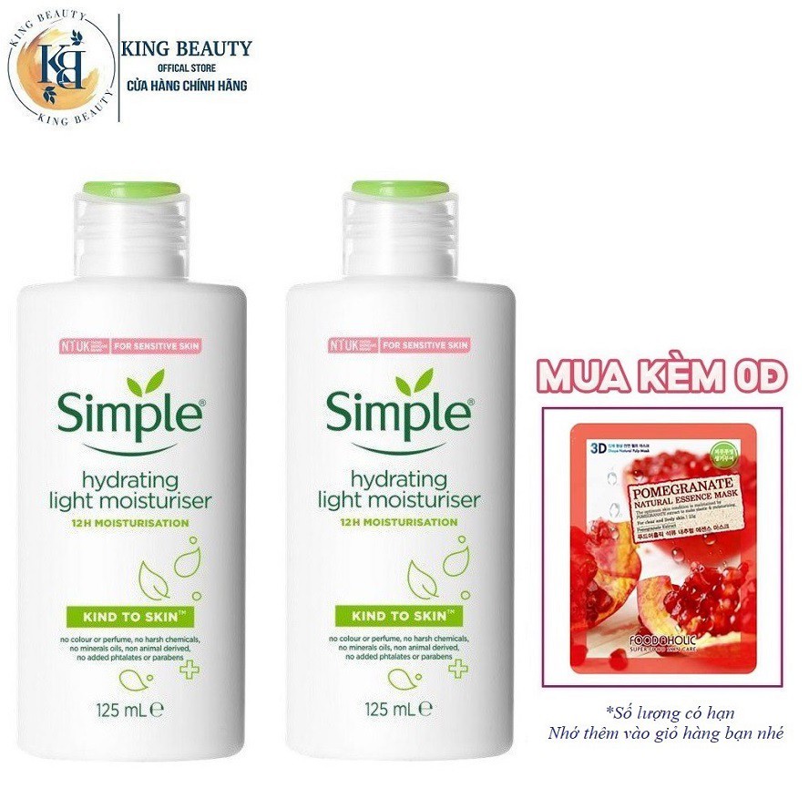 Combo 2 Chai Sữa Dưỡng Ẩm, Ngăn Lão Hóa Và Tái Tạo Da Sáng Khỏe Simple Kind To Skin Hydrating Light Moisturiser 125ml x2