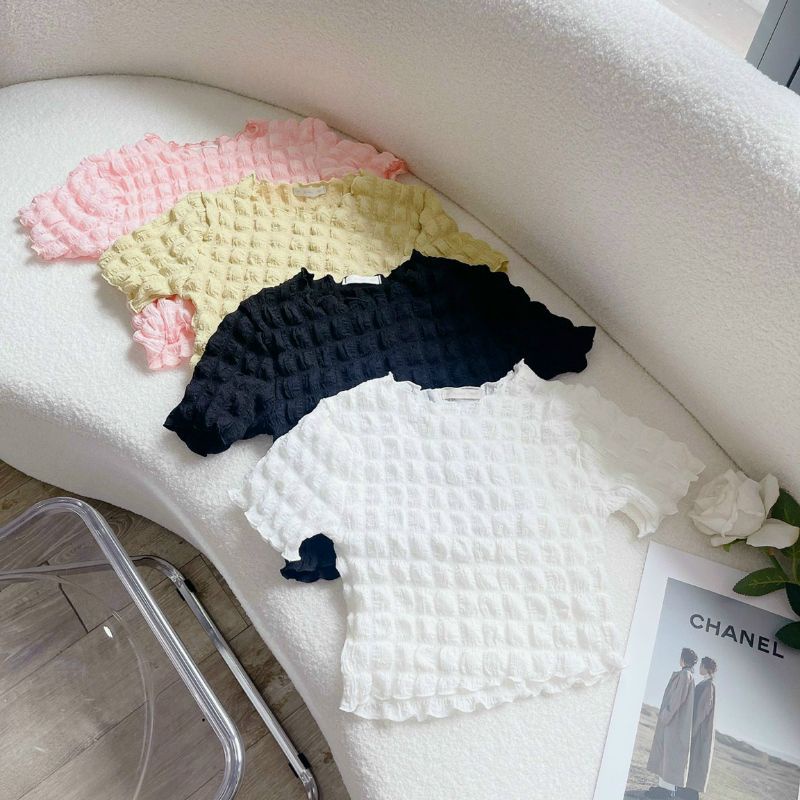 Áo croptop tay ngắn vải xốp siêu xinh(B.C)