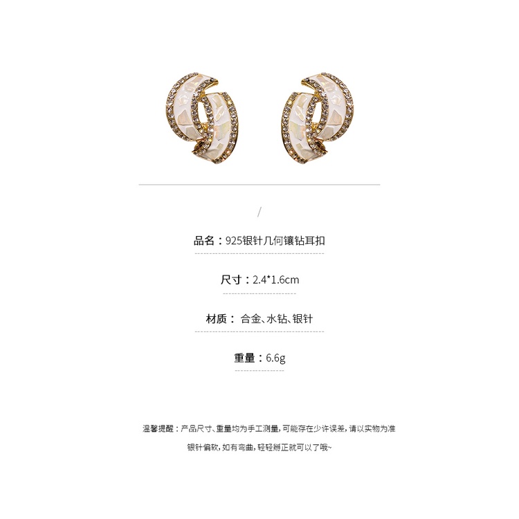 DREJEW Khuyên tai hình học đính kim cương bằng bạc 925 phong cách Hàn Quốc đơn giản dành cho nữ