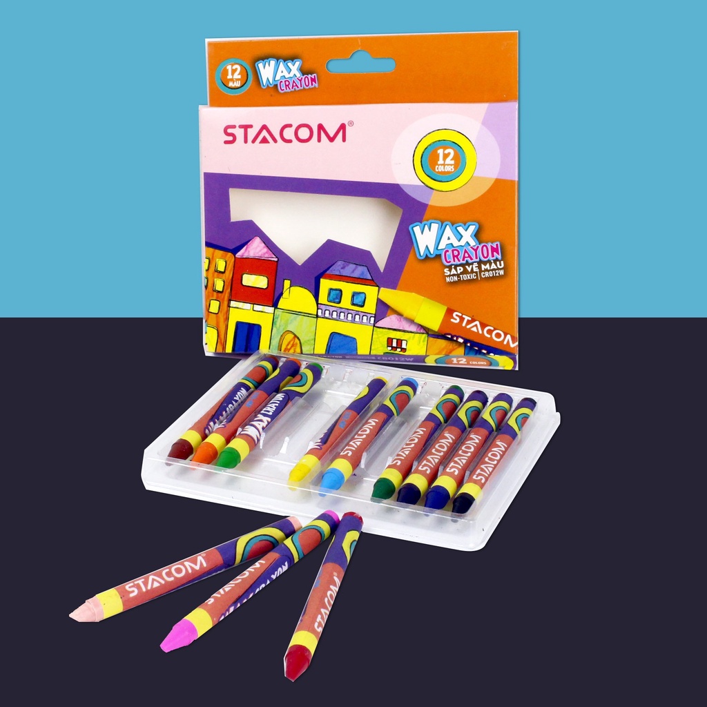 Sáp màu hữu cơ cho bé tập tô Stacom 12/16/24 màu CR012W