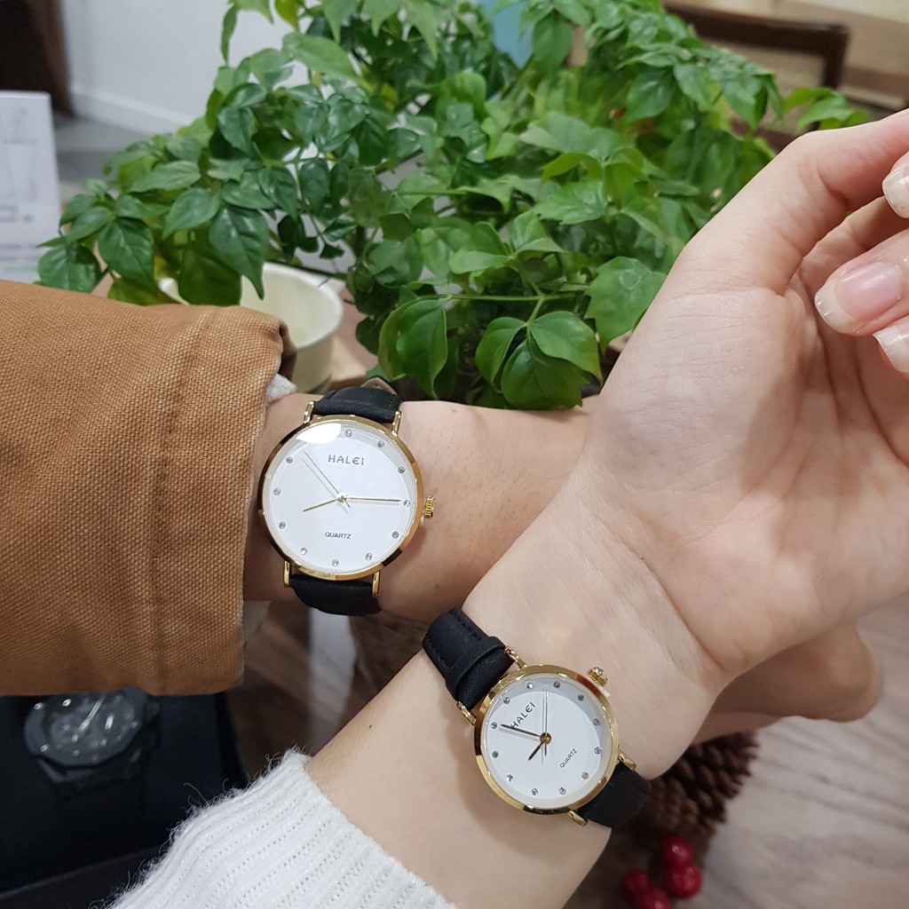 Cặp đồng hồ đôi nam nữ Halei dây da chính hãng Tony Watch 68 | BigBuy360 - bigbuy360.vn