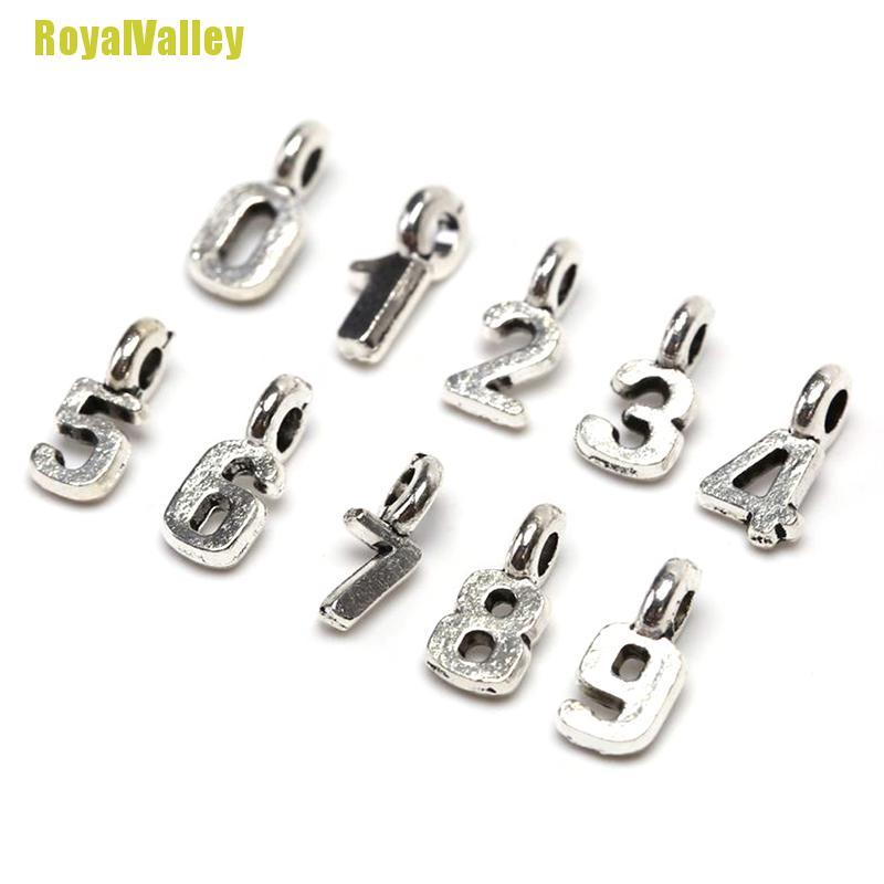 CHARMS Set 10 Mặt Dây Chuyền Hợp Kim Khắc Chữ Số Độc Đáo Thời Trang