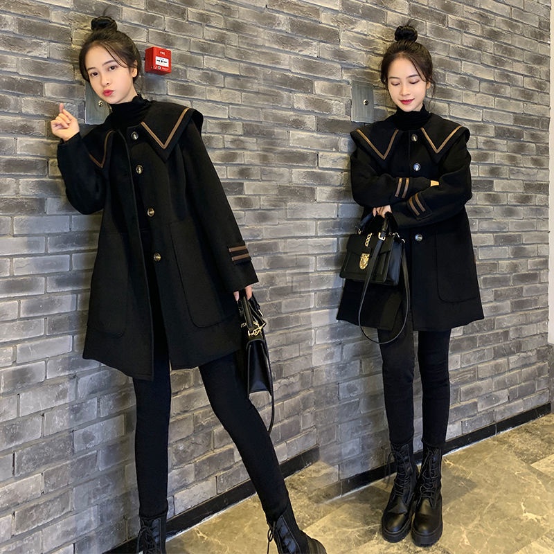 Áo choàng lông nữ  áo choàng nữ mùa đông áo choàng dạ nữ áo dạ choàng Áo Khoác Len Màu Đen Dáng Dài Vừa Thời Trang Xuân Thu Hàn Quốc 2022 Cho Nữ