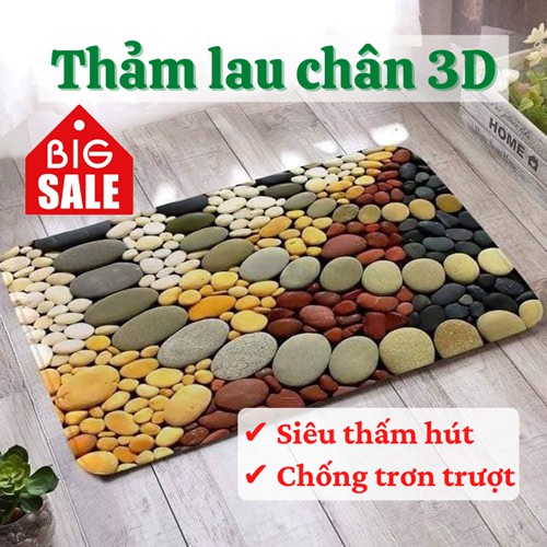 Thảm chùi chân 💖SALE💖 Thảm lau chân 3D họa tiết siêu thấm đế cao su chống trơn trượt cao cấp giá rẻ (giao ngẫu nhiên)