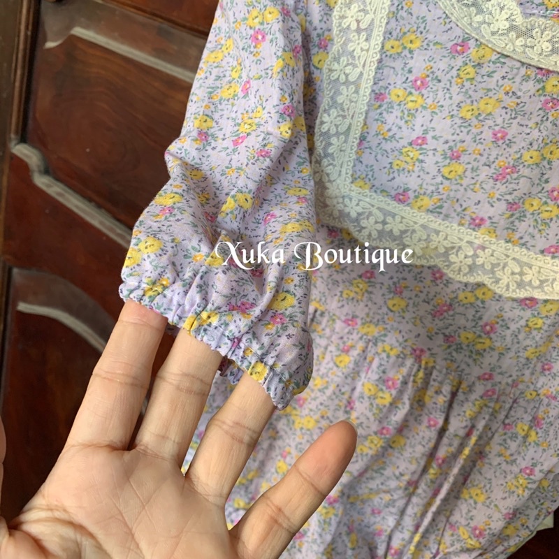 Bodysuit Dài Tay Bé Gái [Jenny bebe] body đũi hoa tím cổ ren chất siêu nhẹ, siêu xinh cho bé (6-15kg)