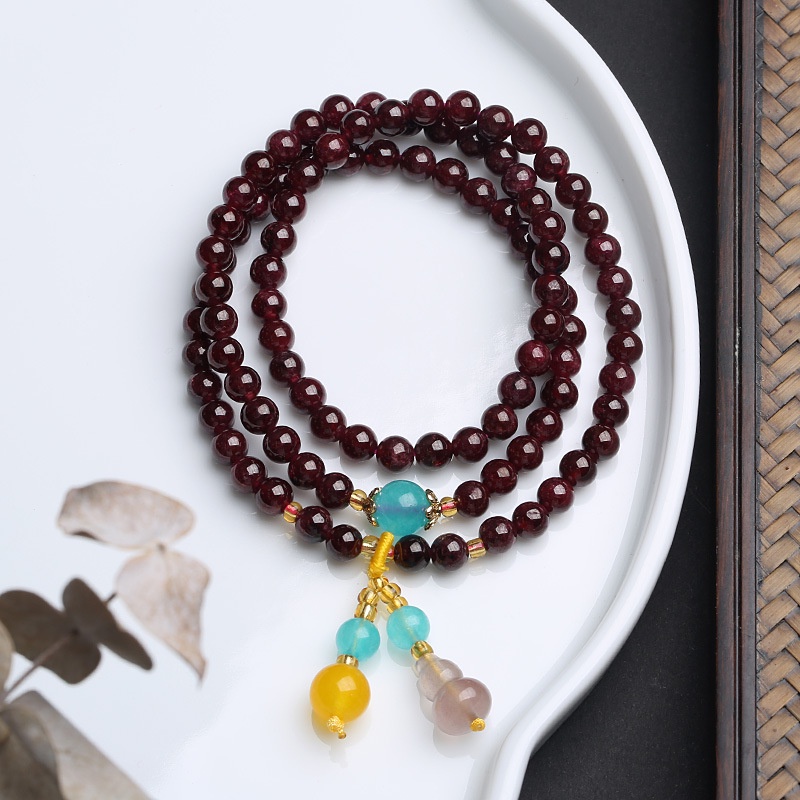 [Hàng Mới Về] Vòng Tay Đính Đá Pha Lê Mặt Trăng Ba Vòng Màu Đỏ Phong Cách Nam Tính Thời Trang Mùa Hè