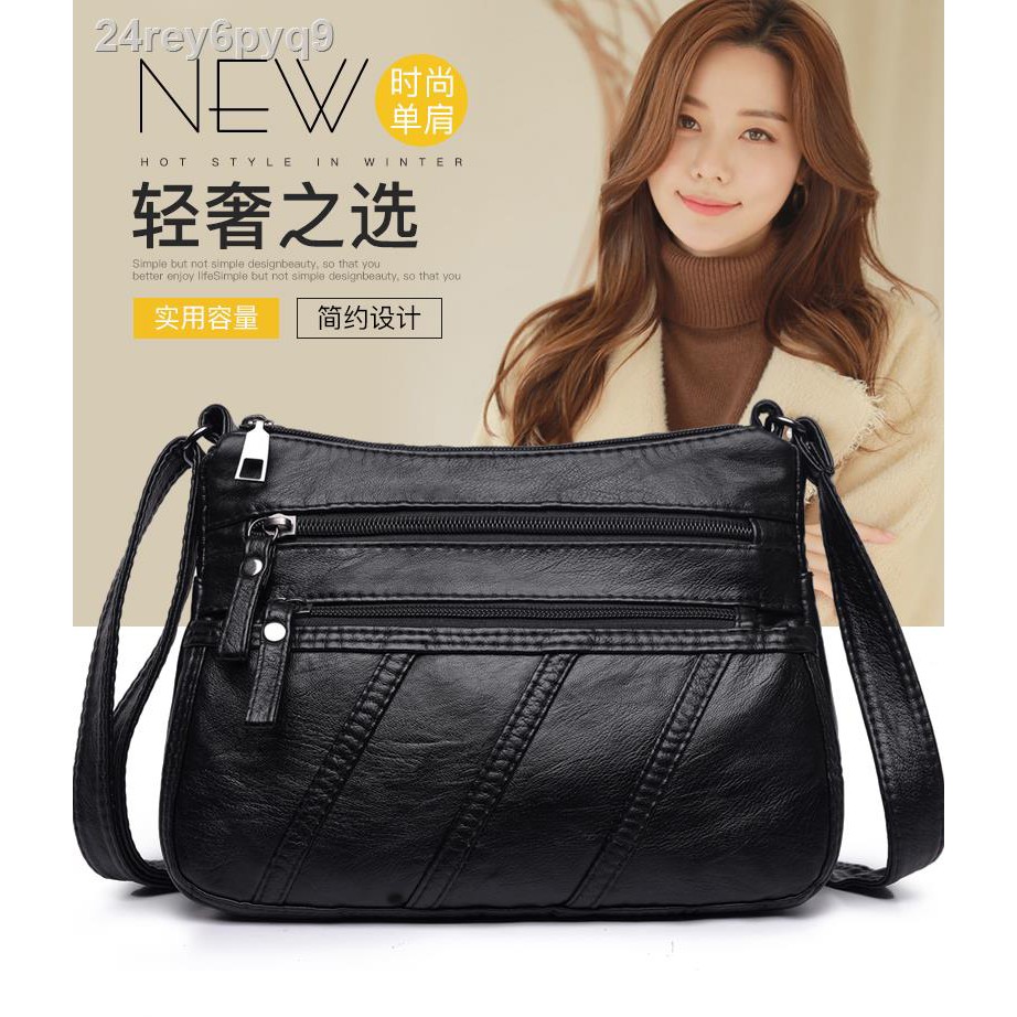 túi xách trắng❧ﺴ☃2021 túi nhắn tin mùa xuân mới mẹ đeo vai đã giặt nhỏ bằng da mềm xách phù hợp với người già và cao