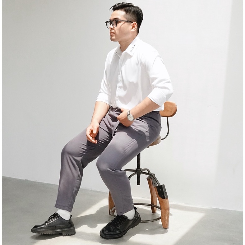 Áo sơ mi nam dài tay trắng cổ thêu bigsize form rộng phong cách unisex chất liệu kate lụa mềm mại có size lớn đến 130kg