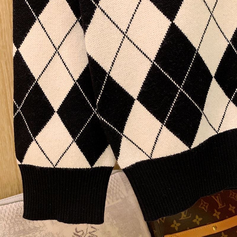 Áo len dài tay nam, áo len nam phong cách Châu Mỹ thiết kế sọc tứ giác sang trọng lịch sự phù hợp với Thu / Đông 2022