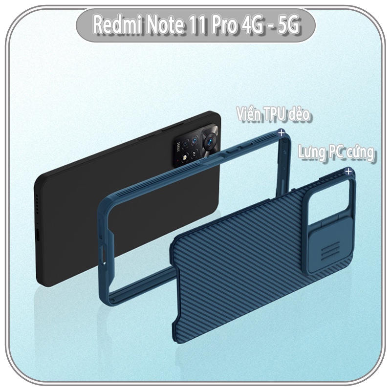 Ốp lưng cho Xiaomi Redmi Note 11 Pro 4G 5G quốc tế - Note 12 Pro 4G,Nillkin CamShield che camera - hàng nhập khẩu