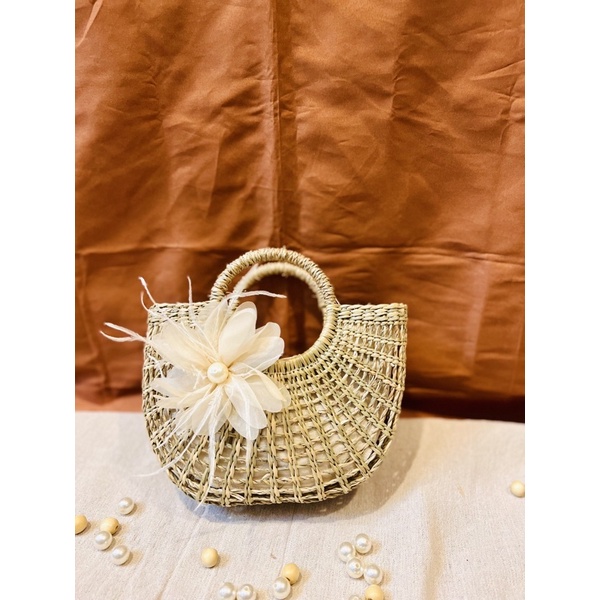 (Sale Tri Ân)-Túi bán nguyệt lục bình đan thưa cầm tay Vintage dùng để đi biển, chụp hình với quần áo, decor shop