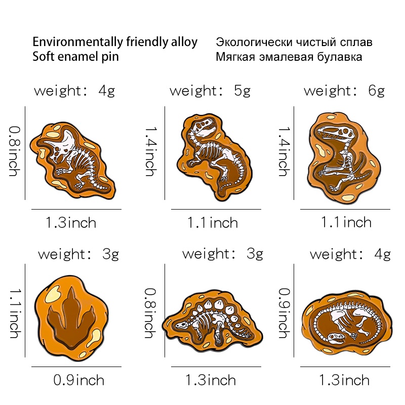 Huy Hiệu Cài Áo Hình Khủng Long Fossil Tráng Men 6 Phong Cách Làm Quà Tặng Cho Bạn Bè
