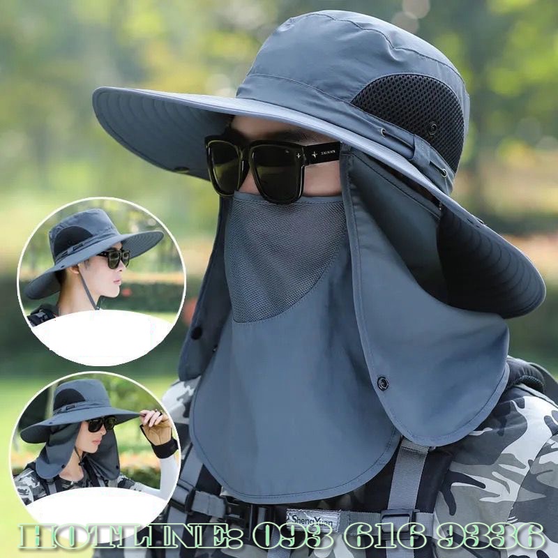 Nón đi nắng 🏁𝐅𝐑𝐄𝐄 𝐒𝐇𝐈𝐏🏁 Nũ Chống nắng rộng vành kèm khăn che gáy và khẩu trang - slc.vn