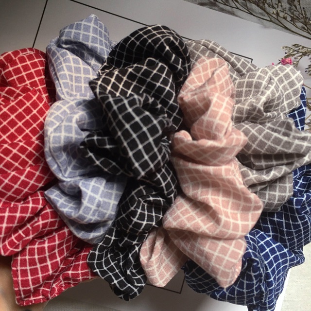 [Nhiều màu] SCRUNCHIES KẺ NHỎ phong cách Vintage xinh xắn - Chun tóc +Vòng đeo tay siêu cute  - Quà tặng bạn gái ý nghĩa