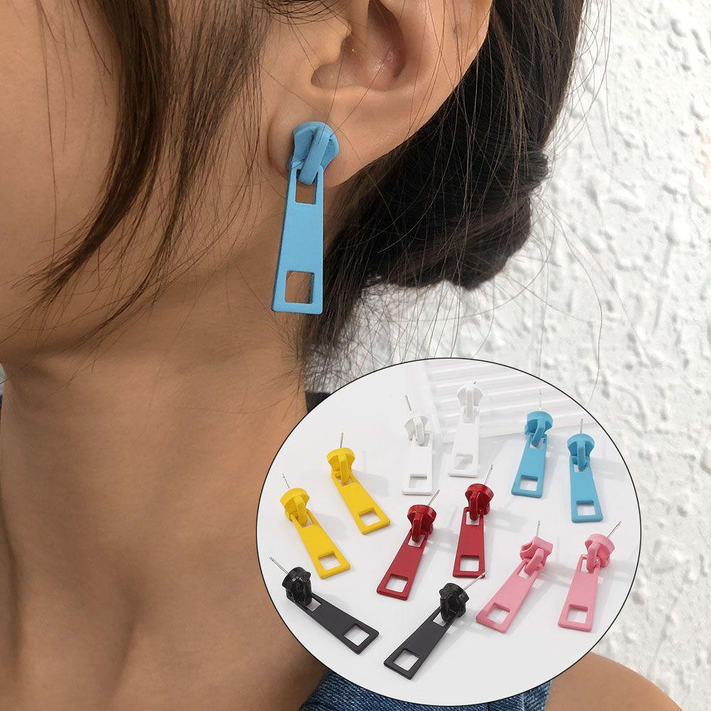 Khuyên Tai Hình Dây Kéo Màu Sắc Kẹo Ngọt Sáng Tạo