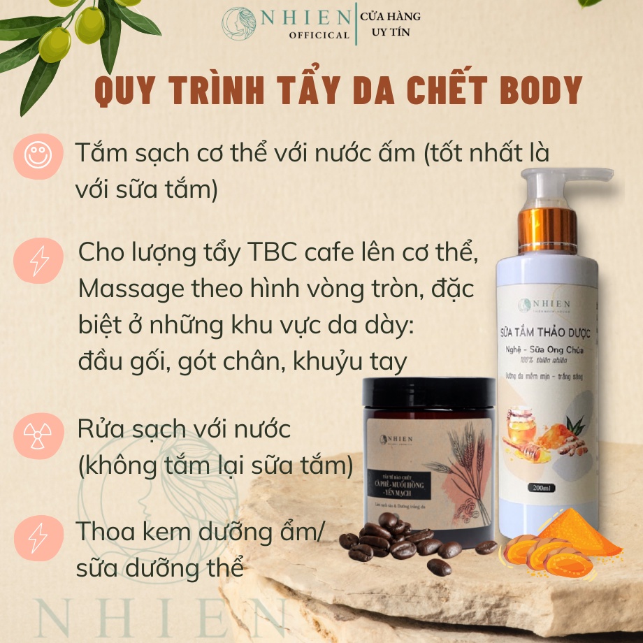 Tẩy da chết body cà phê - muối hồng - yến mạch làm sạch sâu, dưỡng da mềm mịn